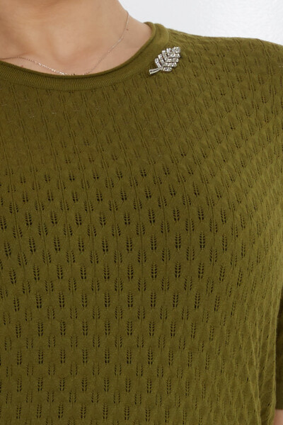 سترة تريكو مع بروش على شكل ورقة شجر أخضر داكن - 31811 | كازي (مجموعة من 3 مقاسات M-L-XL) - 5