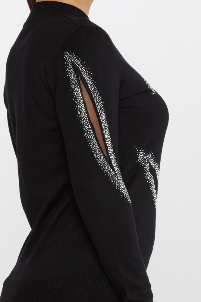 سترة تريكو مطرزة بالحجر أسود-إكرو - 30090 | كازي (مجموعة من 4 M-L-XL-2XL) - 4