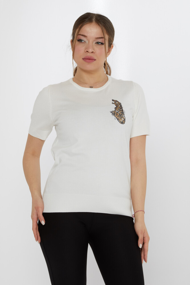 سترة تريكو تايجر ستون مطرزة إكرو - 31596 | كازي (مجموعة من 3 مقاسات M-L-XL) - 2