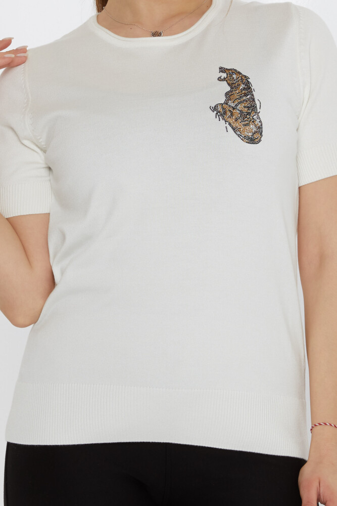 سترة تريكو تايجر ستون مطرزة إكرو - 31596 | كازي (مجموعة من 3 مقاسات M-L-XL) - 3