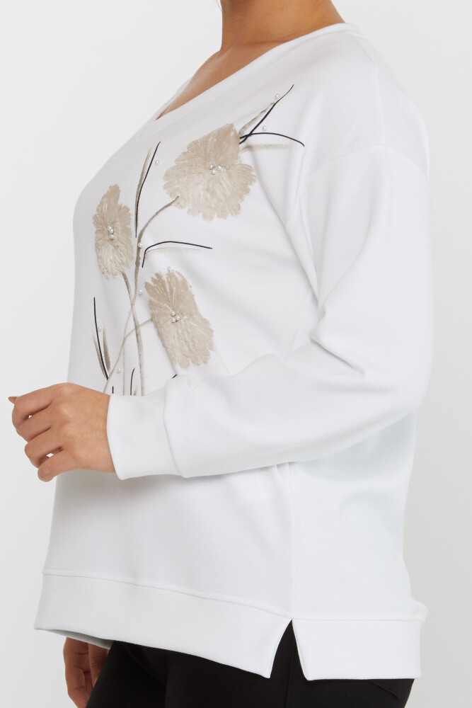 سويت شيرت مطرز باللون البيج الفاتح - 17817 | كازي (مجموعة من 3 مقاسات L-XL-2XL) - 4