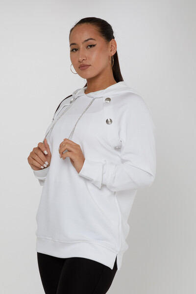 Sweat-Shirt À Capuche Boutonné Détaillé Écru - 17824 | KAZEE (Lot de 3 M-L-XL) - 1