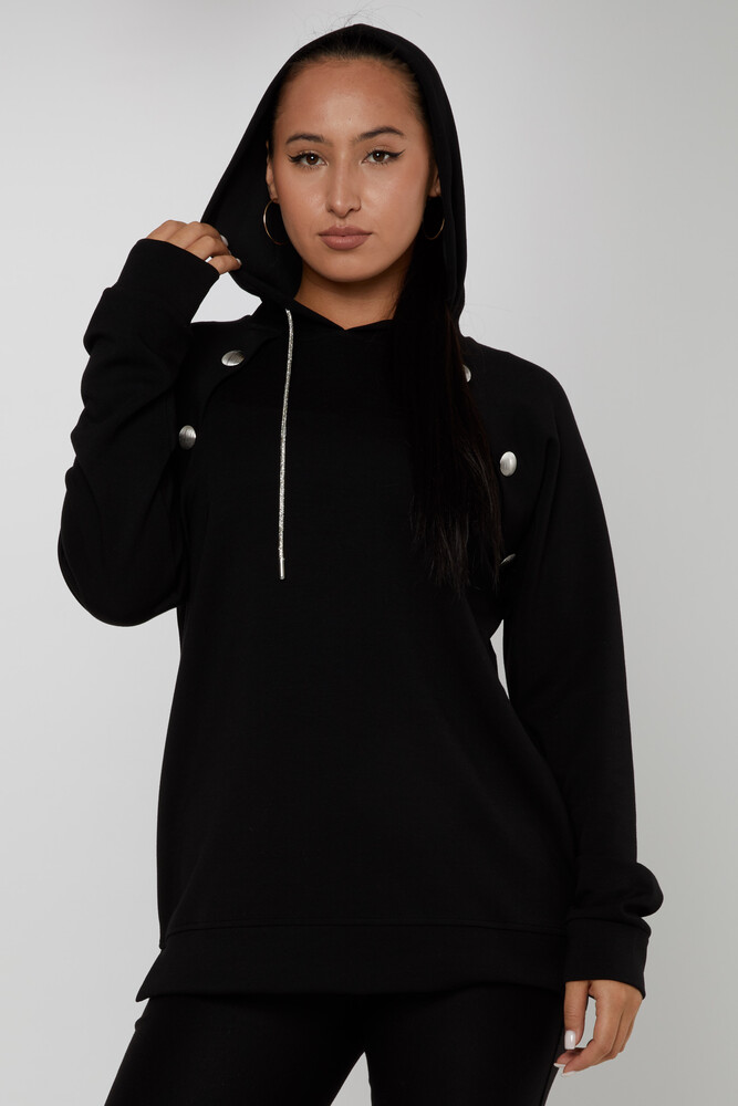 Sweat-shirt à capuche boutonné détaillé noir - 17824 | KAZEE (Lot de 3 M-L-XL) - 2