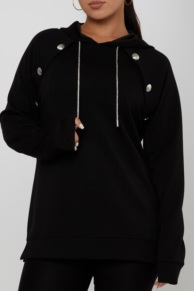 Sweat-shirt à capuche boutonné détaillé noir - 17824 | KAZEE (Lot de 3 M-L-XL) - 3