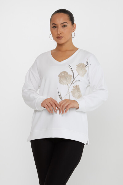 Sweat-shirt Perlé Floral Ecru - 17817 | KAZEE (Lot de 3 L-XL-2XL) - Kazee