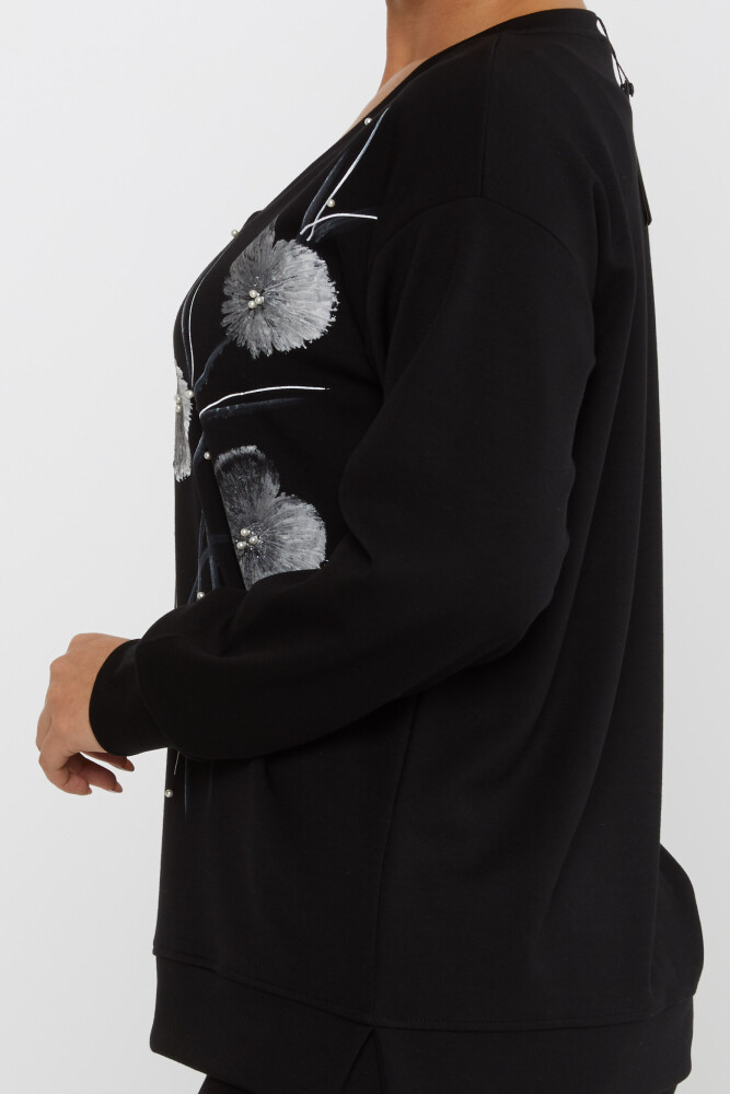 Sweat-shirt à fleurs perlées noir - 17817 | KAZEE (Lot de 3 L-XL-2XL) - 4