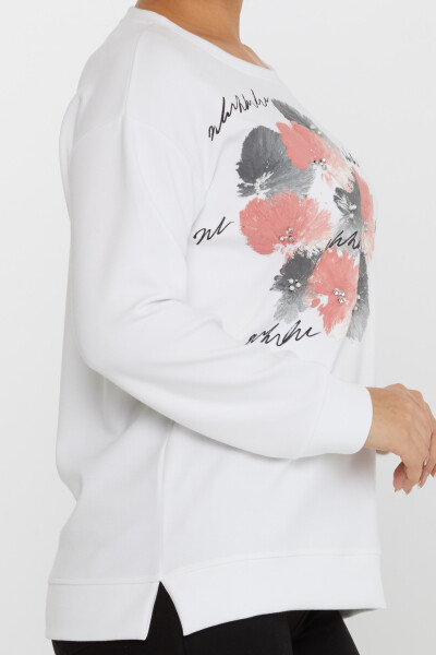 Sweatshirt mit Blumen- und Steinstickerei, langärmlig, Ecru – 17806 | KAZEE (3er-Set M-L-XL) - 4