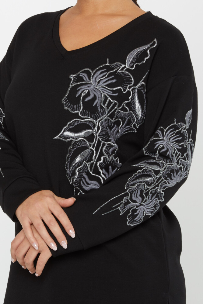 Sweatshirt Floral Embroidered Black - 17783 | KAZEE (Set of 3 L-XL-2XL) - 5