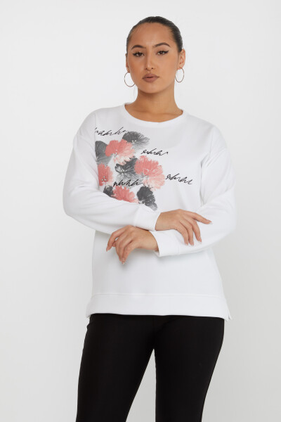 Sweatshirt Çiçekli Ekru - 17806 | KAZEE (3'lü Set M-L-XL) - Kazee