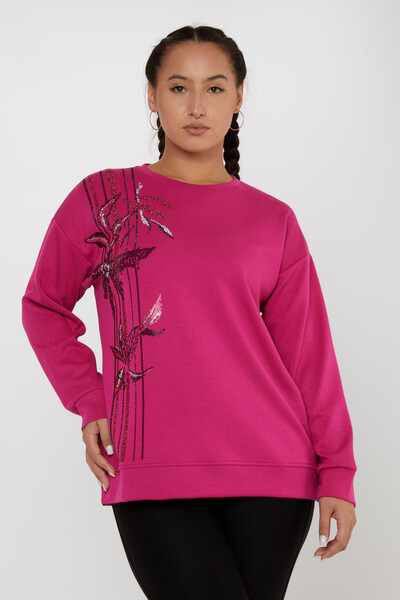 Sweatshirt Desenli Fuşya - 17799 | KAZEE (3'lü Set L-XL-2XL) 