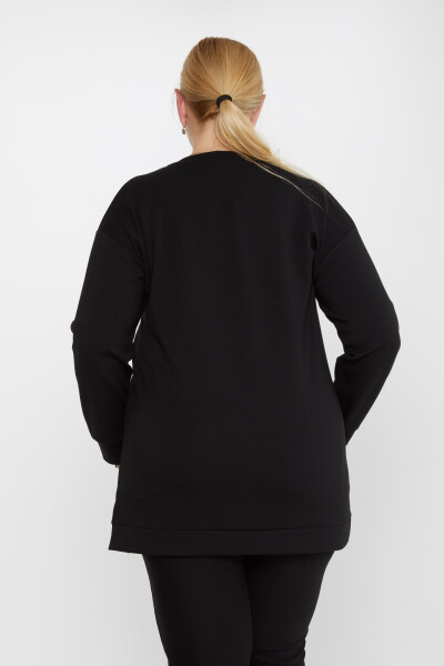 Sweatshirt mit farbigen Steinen und Leopardenmuster-Stickerei, Schwarz – 80099 | KAZEE (3er-Set L-XL-2XL) - 4