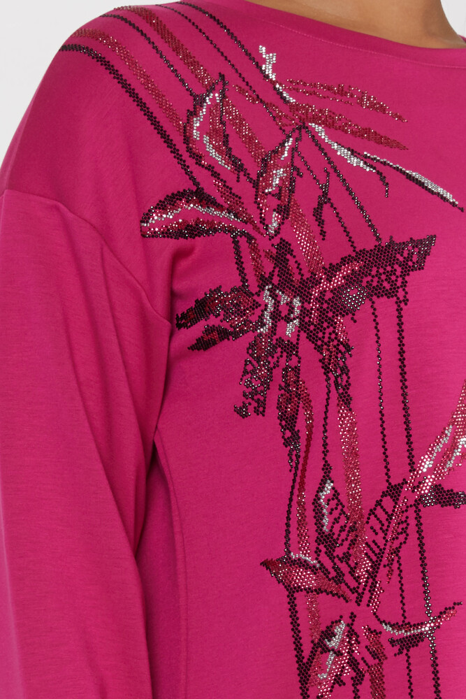 Sweatshirt Gemusterter Stein Fuchsia - 17799 | KAZEE (3er-Set L-XL-2XL) - 2