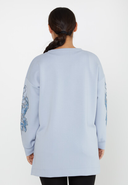 Sweatshirt mit Blumenstickerei, lange Ärmel, Blau – 17783 | KAZEE (3er-Set L-XL-2XL) - 5