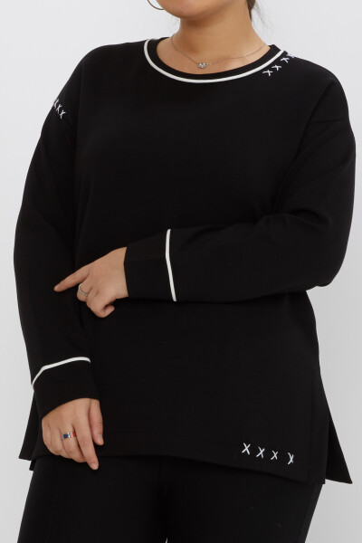 Sweatshirt Nakış Detaylı Siyah - 17752 | KAZEE (3'lü Set M-L-XL) - Kazee (1)