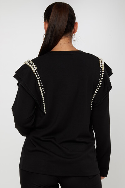 Sweatshirt mit Perlenstein-Stickerei und Rüschenärmeln Schwarz – 17793 | KAZEE (3er-Set M-L-XL) - 4