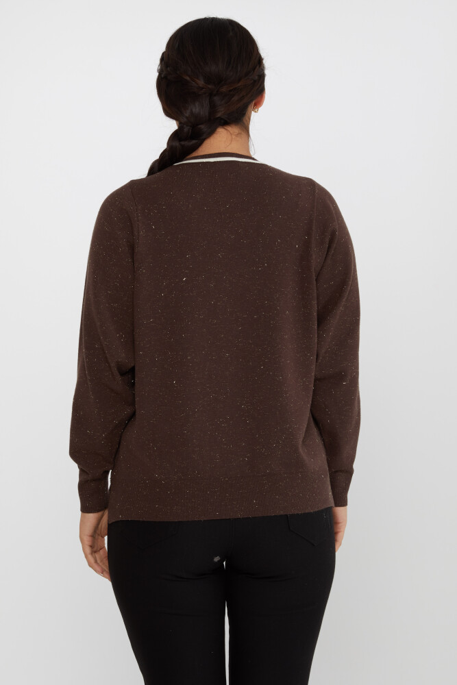 Sweter z dzianiny z dekoltem w serek i długim rękawem, kolor kawowy - 31649 | KAZEE (Zestaw 3 sztuk L-XL-2XL) - 5