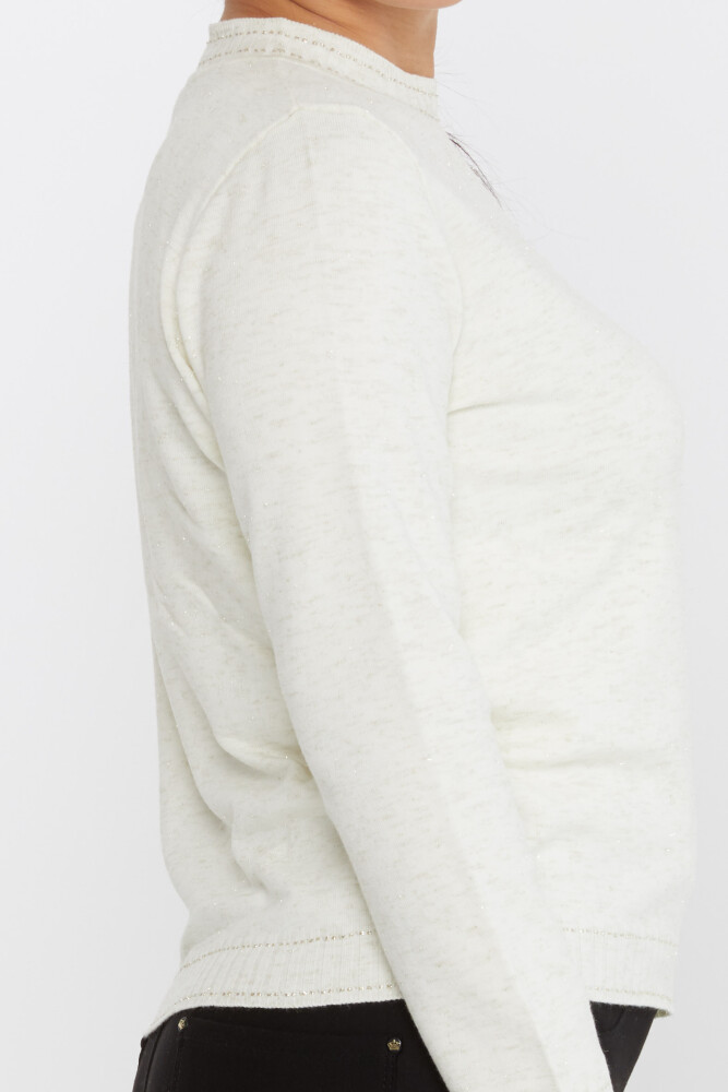 Sweter z dzianiny z długim rękawem, brokatowy, ecru - 31628 | KAZEE (zestaw 3 sztuk S-M-L) - 4