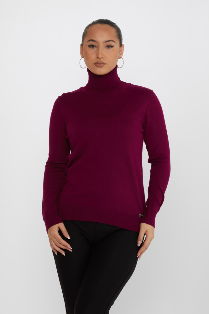 Sweter dzianinowy z długim rękawem i golfem w kolorze fioletowym - 11122 | KAZEE (zestaw 3 sztuk S-M-L) - 1