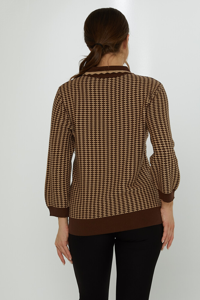 Sweter z dzianiny z kołnierzem w pepitkę, w kolorze kawy i norki - 31570 | KAZEE (Zestaw 3 sztuk XL-2XL-3XL) - 5