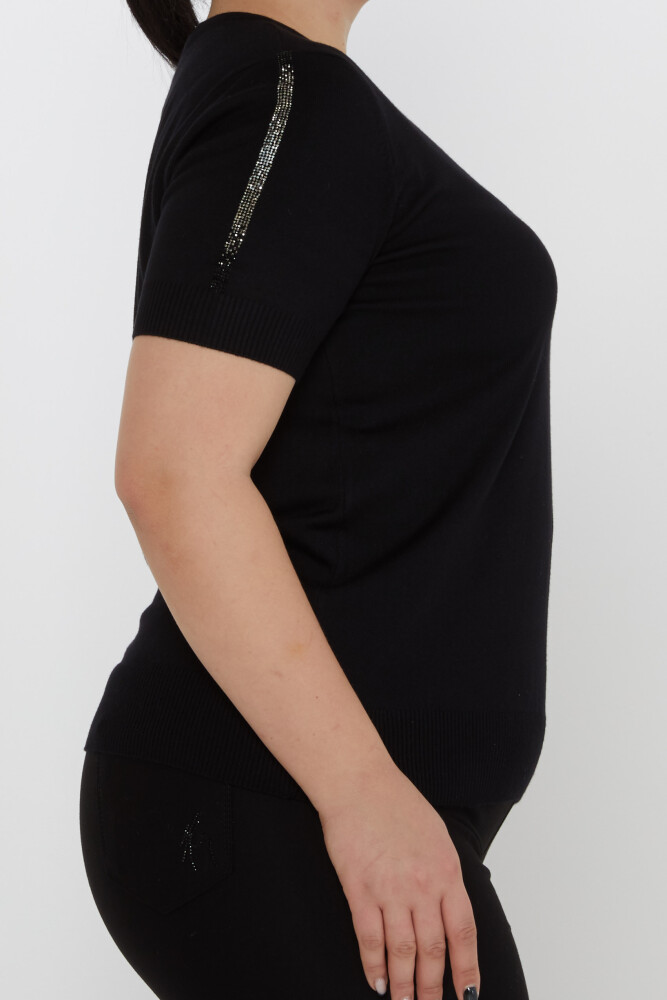 Sweter dzianinowy Stone haftowany z krótkim rękawem czarny - 31773 | KAZEE (Zestaw 3 sztuk XL-2XL-3XL) - 3