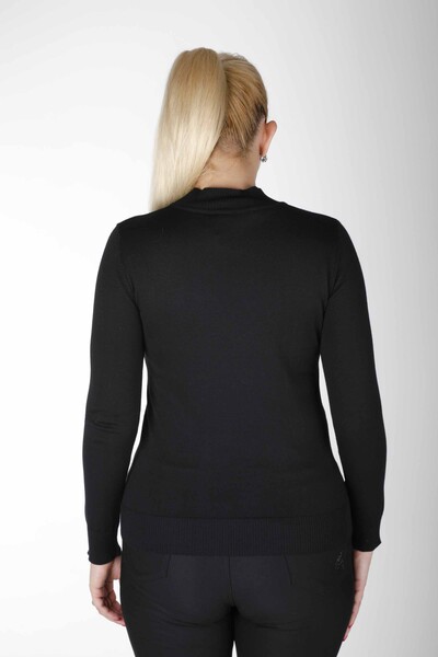 Sweter Dzianinowy Kolorowy Kamień Haftowany Stójka Czarny - 30593 | KAZEE (zestaw 4 sztuk M-L-XL-2XL) - 5