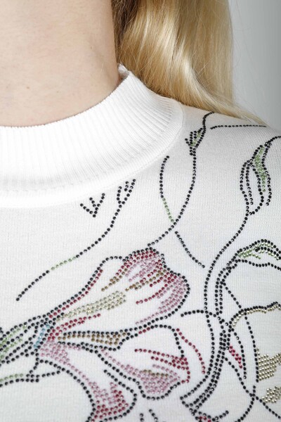 Sweter z dzianiny w kolorze kamienia, haftowany kołnierzyk ze stójką ecru - 30593 | KAZEE (zestaw 4 sztuk M-L-XL-2XL) - 3