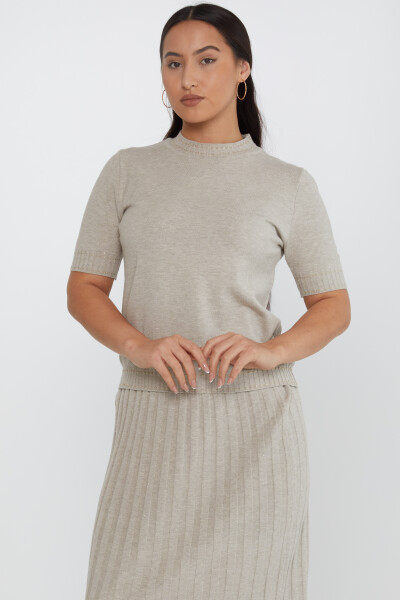 Sweter z krótkim rękawem z brokatowym wzorem norki - 31626 | KAZEE (zestaw 3 sztuk M-L-XL) 