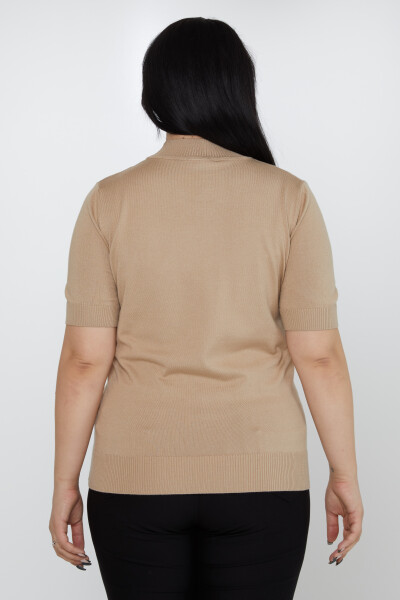 Sweter z dzianiny w panterkę, haftowany stójka, beżowy - 31565 | KAZEE (zestaw 3 sztuk M-L-XL) - 5