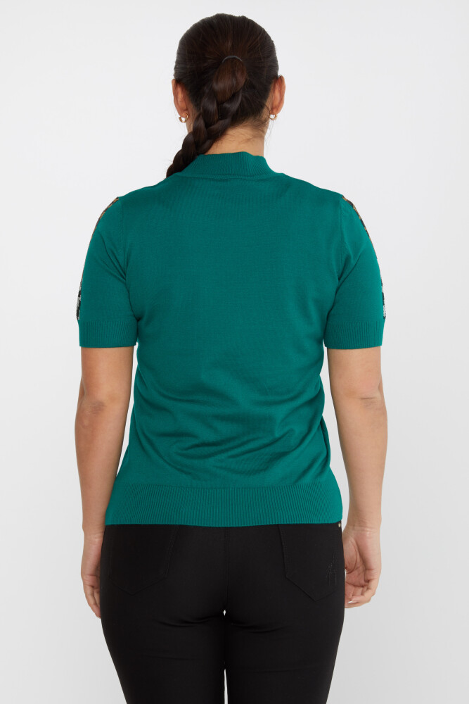 Sweter dzianinowy z nadrukiem w panterkę, haftowany, ze stójką, zielony - 31623 | KAZEE (zestaw 4 sztuk M-L-XL-2XL) - 5