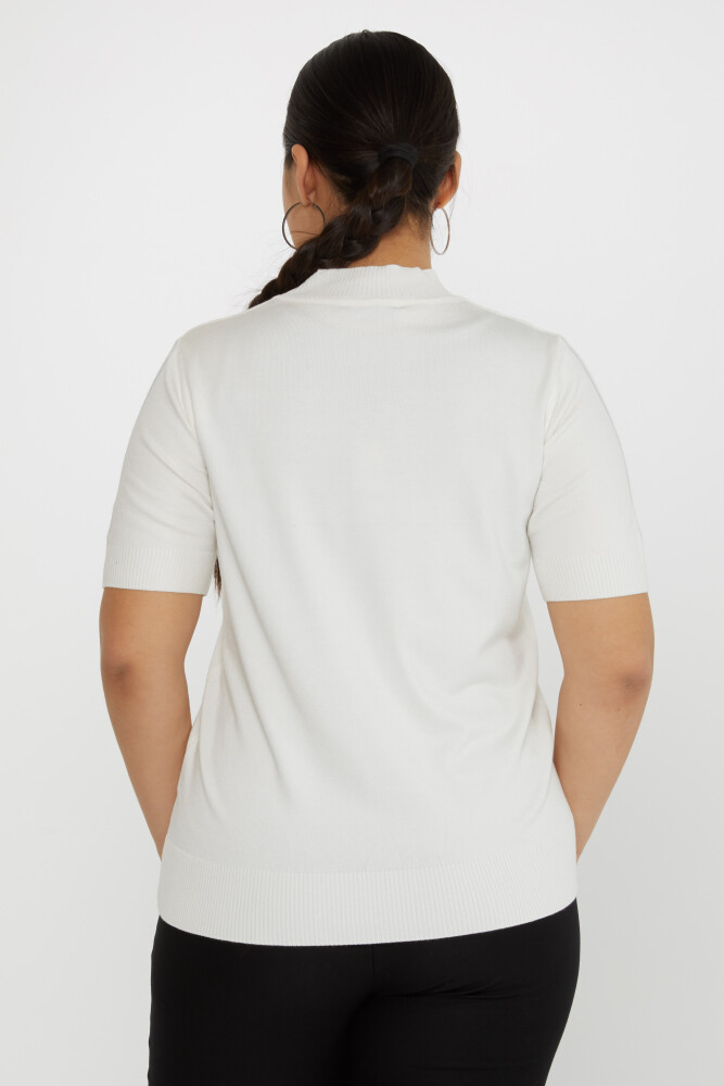 Sweter dzianinowy z haftem motyli i krótkim rękawem w kolorze ecru - 31552 | KAZEE (zestaw 3 sztuk M-L-XL) - 4