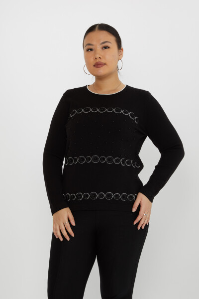 Sweter z dzianiny Perłowy Haftowany Kwiat Haftowany Czarny - 31719 | KAZEE (zestaw 3 sztuk XL-2XL-3XL) 