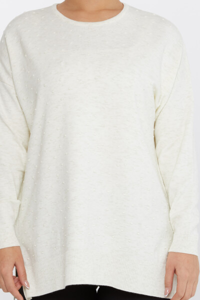Sweter z dzianiny z rozcięciem i wzorem w kolorze ecru - 31632 | KAZEE (Zestaw 3 sztuk XL-2XL-3XL) - 3