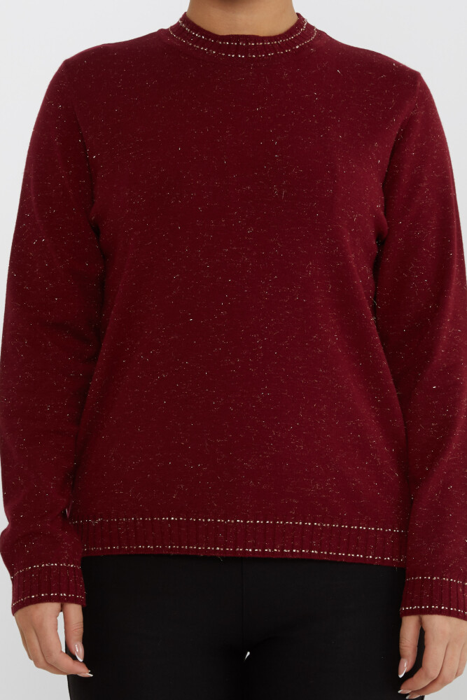 Sweter z dzianiny ze stójką i długim rękawem w kolorze bordowo-czerwonym - 31629 | KAZEE (Zestaw 3 sztuk XL-2XL-3XL) - 3