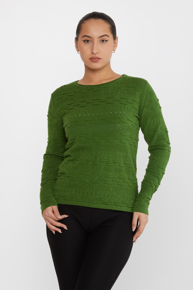 Sweter dzianinowy z wzorem i długim rękawem w kolorze zielonym - 31627 | KAZEE (zestaw 3 sztuk M-L-XL) - 2