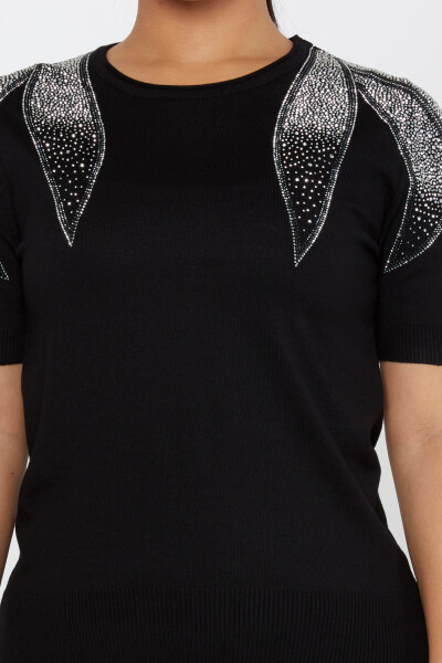 Sweter dzianinowy American Model Stone haftowany w kolorze czarno-ecru - 31238 | KAZEE (zestaw 3 sztuk S-M-L) - 3