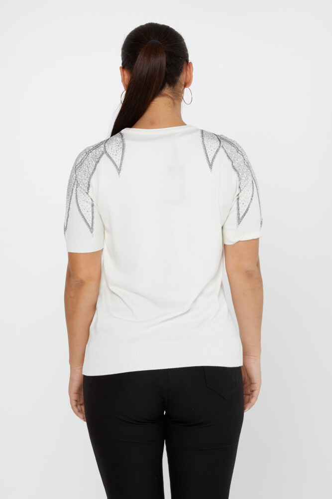 Sweter dzianinowy American Model Stone haftowany Ecru - 31238 | KAZEE (zestaw 3 sztuk S-M-L) - 5