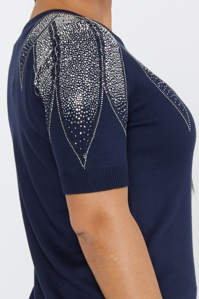 Sweter dzianinowy American Model Stone haftowany granatowy - 31238 | KAZEE (zestaw 3 sztuk S-M-L) - 5