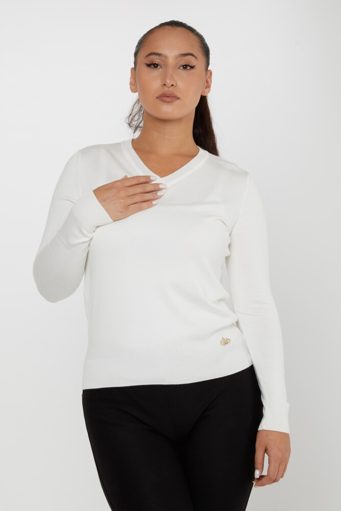 Sweter dzianinowy Basic Logo Ecru - 11071 | KAZEE (zestaw 3 sztuk S-M-L) - 1