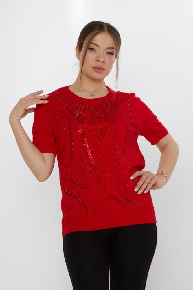 Sweter dzianinowy Stone haftowany czerwony - 30315 | KAZEE (Zestaw 3 sztuk L-XL-2XL) - 1