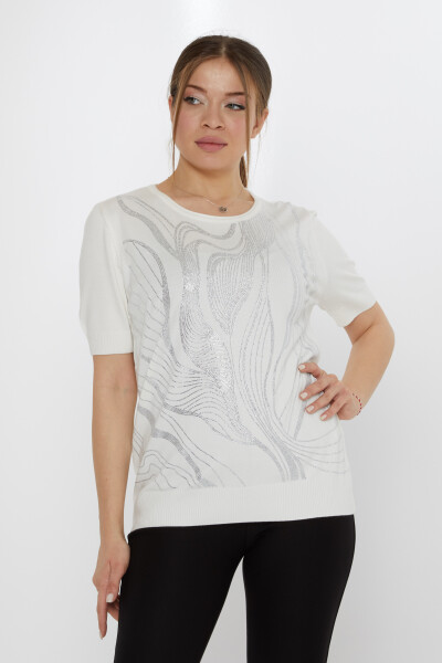 Sweter dzianinowy Stone haftowany ecru - 30315 | KAZEE (Zestaw 3 sztuk L-XL-2XL) - 2