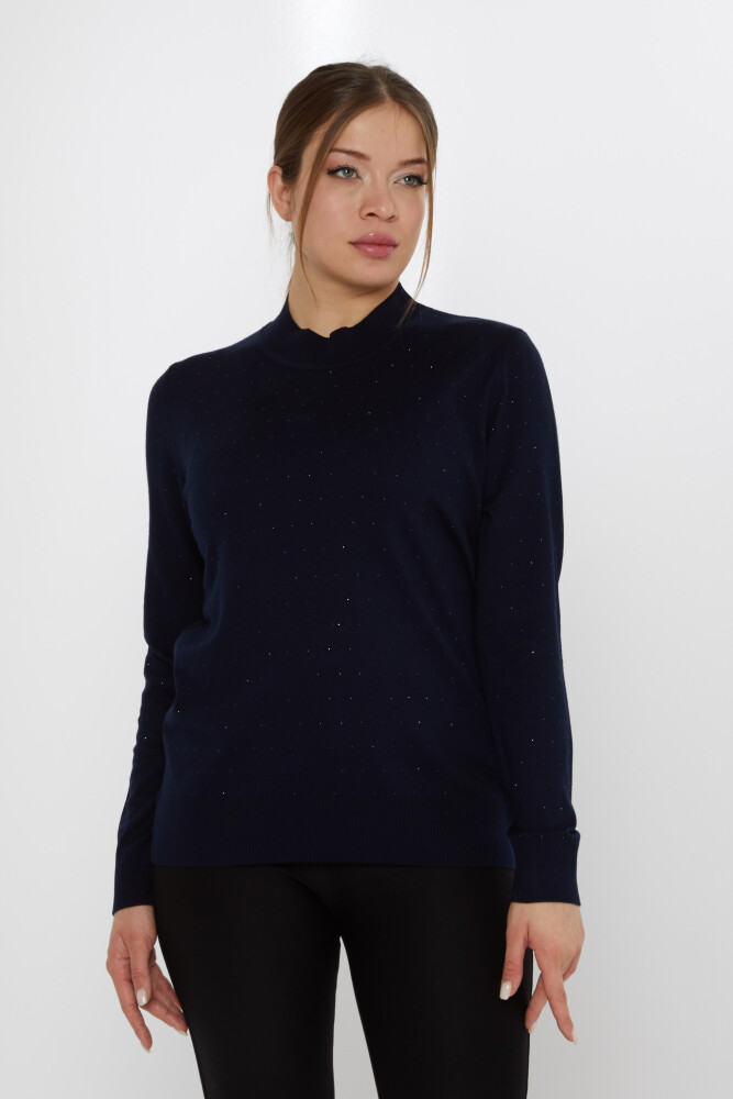 Sweter dzianinowy Stone haftowany granatowy - 31513 | KAZEE (Zestaw 3 sztuk L-XL-2XL) - 2