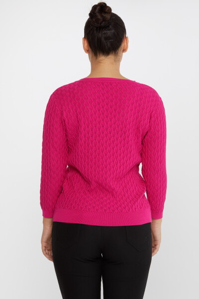 Sweter z dzianiny z własnym wzorem i dekoltem w serek w kolorze fuksji - 31247 | KAZEE (zestaw 3 sztuk M-L-XL) - 5