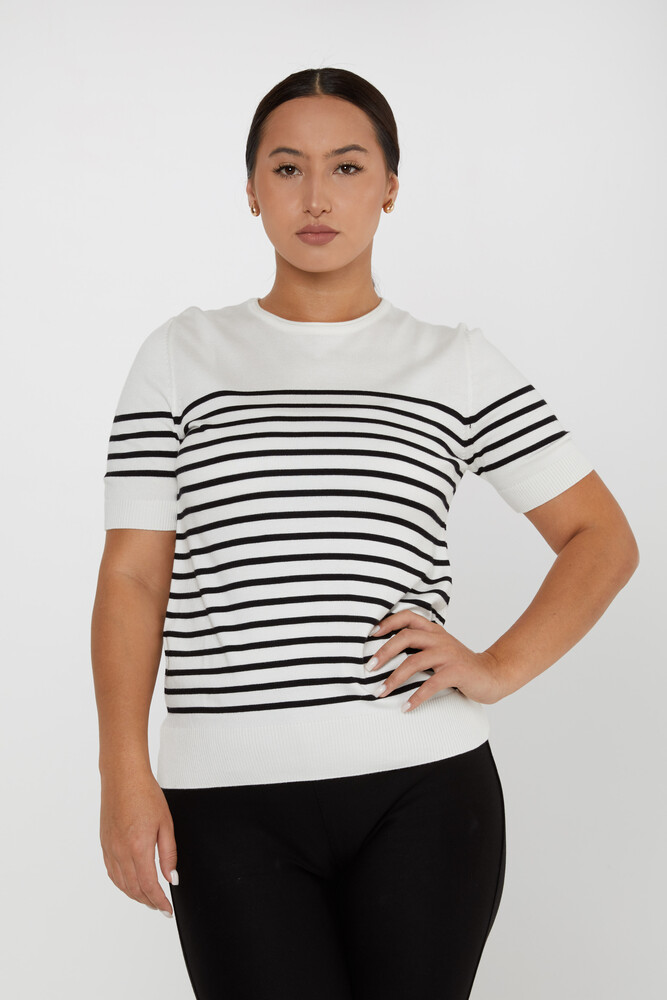 Sweter w paski z krótkim rękawem ecru - 30396 | KAZEE (zestaw 4 sztuk M-L-XL-2XL) - 1