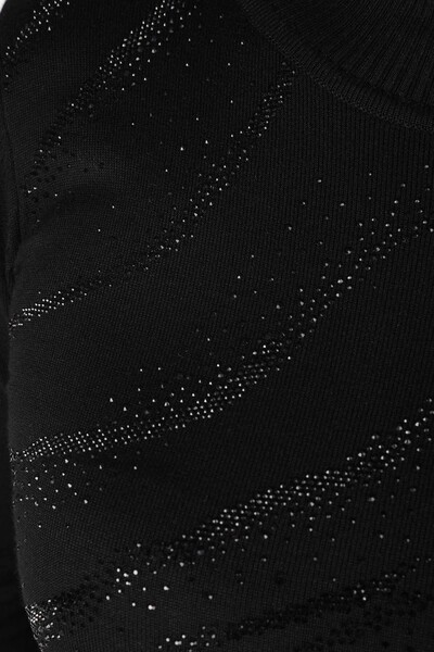 Sweter Dzianinowy Wzorzysty Kamień Haftowany Czarny - 30636 | KAZEE (zestaw 4 sztuk M-L-XL-2XL) - 3