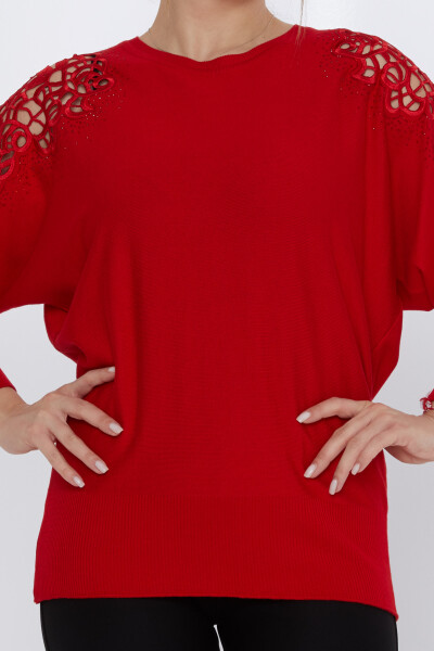 Sweter dzianinowy z dekoltem w kolorze czerwonym - 31288 | KAZEE (zestaw 3 sztuk M-L-XL) - 3