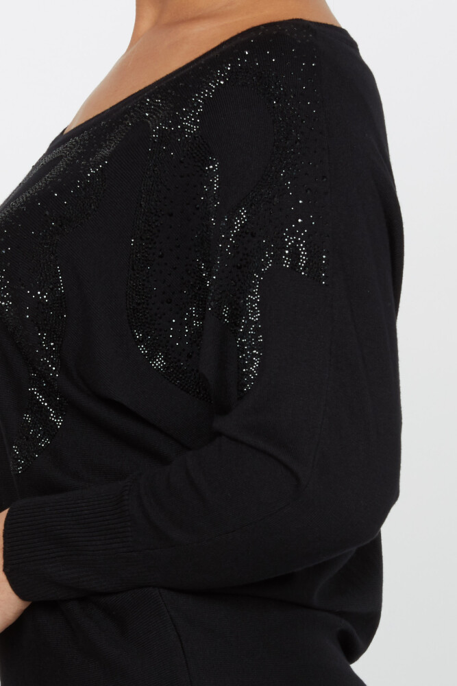 Sweter dzianinowy z długim rękawem, haftowany kamieniami, czarny - 30996 | KAZEE (zestaw 2 sztuk M-L) - 5