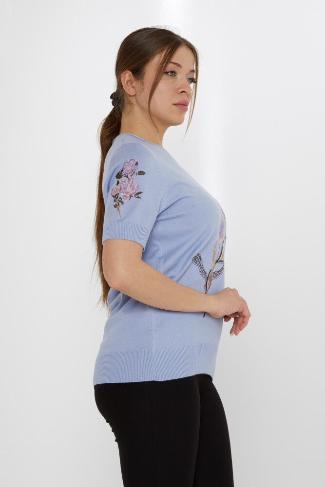 Sweter dzianinowy z haftem kwiatowym, miętowy- 31725 | KAZEE (Zestaw 3 sztuk L-XL-2XL) - 2