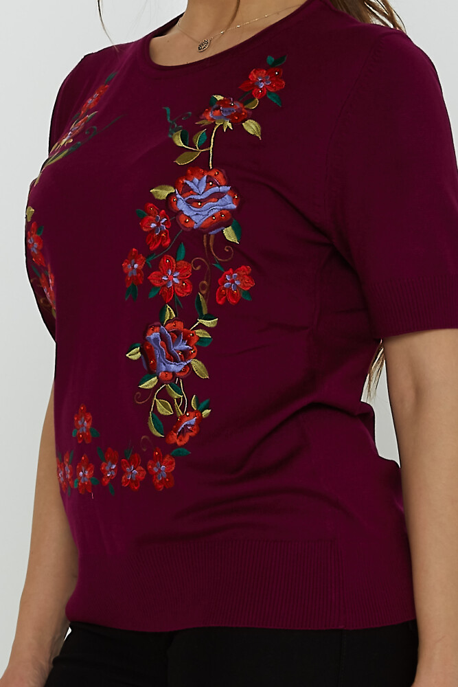 Sweter z dzianiny z haftowanym kamieniem i kwiatami w kolorze fioletowym - 31728 | KAZEE (Zestaw 3 sztuk L-XL-2XL) - 4