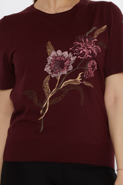 Sweter dzianinowy z haftem kwiatowym w kolorze śliwkowym - 31725 | KAZEE (Zestaw 3 sztuk L-XL-2XL) - 3