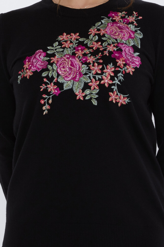 Sweter dzianinowy z haftem róży w kolorze czarnym - 31377 | KAZEE (Zestaw 3 sztuk L-XL-2XL) - 3